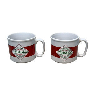 Set Of 2 Tabasco Logo 12 oz Coffee Cups Mugs Hot Sauce Diner Style Soup